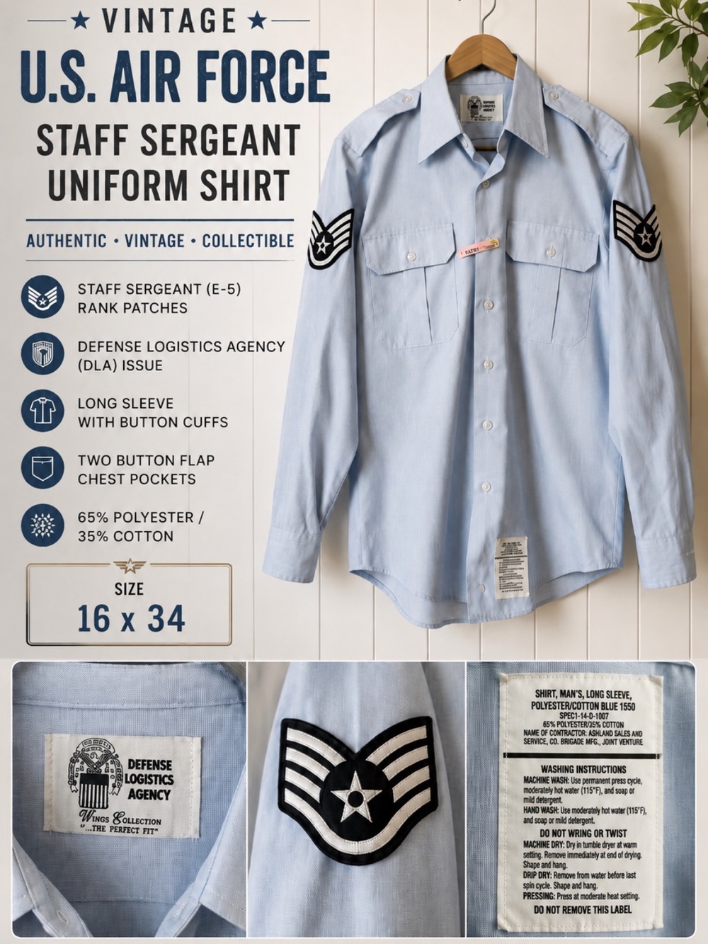 U.S. Air Force Light Blue Staff Sergeant Dress Shirt - Defense Logistics Agency